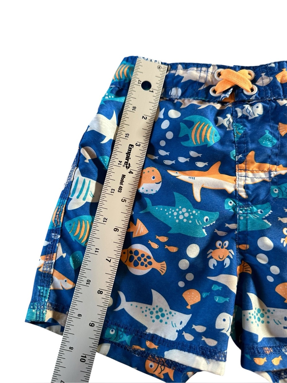 Mick Mack Navy Kids Swim Trunks with Orange Sea Creature Accents 18 Mos - Picture 7 of 7